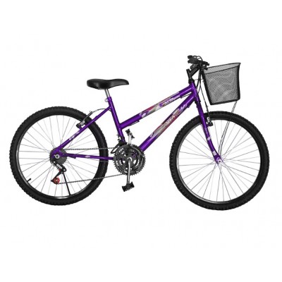 BICICLETA ARO 24 MTB FEMININA VIOLETA COM MARCHA