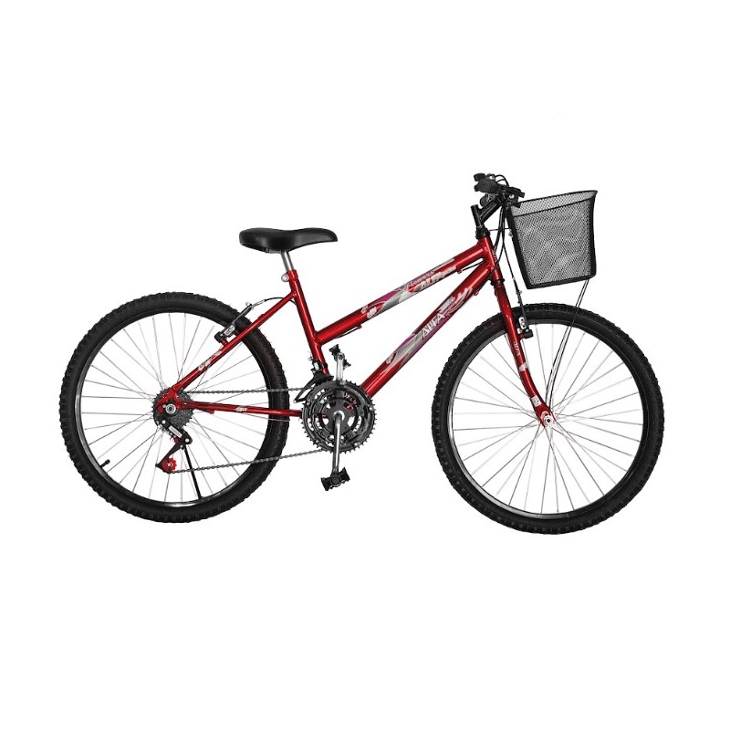 BICICLETA ARO 24 MTB FEMININA VERMELHO COM MARCHA