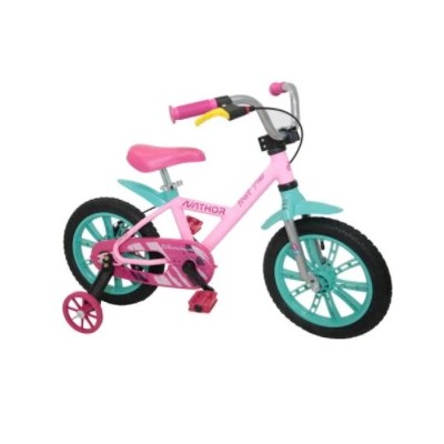 BICICLETA ARO 14 ALUMINIUM FEMININO FIRST ROSA/VERDE